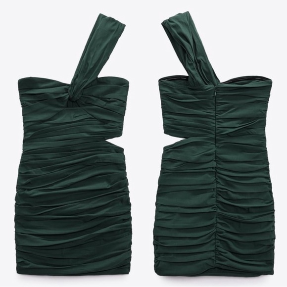 Zara Green Asymmetrical Linen Blend Dress - Picture 17 of 17